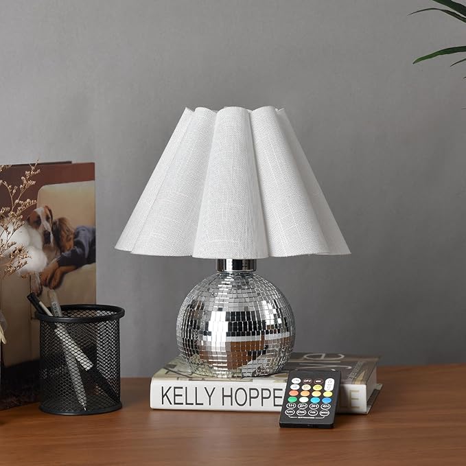 Rechargeable Crodless Small Funky Table Lamp, Battery Operated Remote Control Disco Mini Table Lamps for Bedroom Nightstand, Funky Small Table Lamp for Small Spaces for Kitchen Counter, Bookshelf - Bloomnest