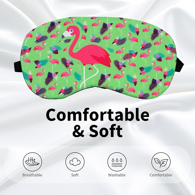 Cute Sleep Eye Masks for Kids, Kawaii Cartoon Kids Sleeping Mask for Women Boys Girls Teens, Soft Plush Adjustable Eyeshade Silk Travel Nap Eye Cover (Pink+Green Flamingo) - Bloomnest