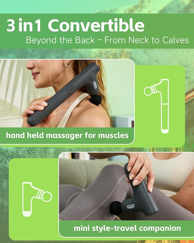 Convertible 3-in-1 Massage Gun Deep Tissue with Extended Handle, Back Pain Relief Percussion Muscle Massager for Neck Shoulder Men Women - Bloomnest