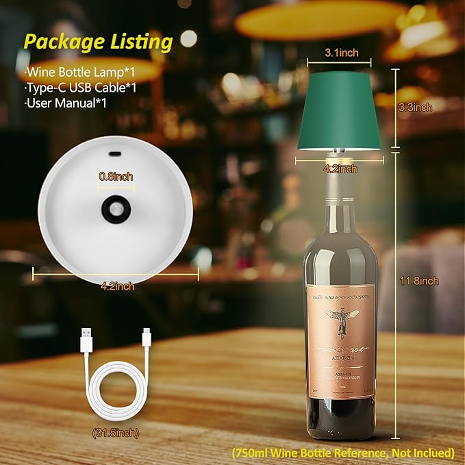 2025 New Wireless Bottle Lamp - LED Bottle Lights for Liquor & Wine Bottles, Cordless Lampshade, Whiskey Bottle Top Light, Bottle Stopper Night Light Kit, Rechargeable 3-Tone Touch-Dimmable - Bloomnest