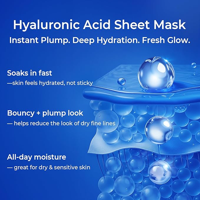 Prof. Ling Full-Spectrum Hyaluronic Acid Face Mask – Deep Hydrating, Firming & Soothing Sheet Mask for Sensitive Skin, Plumping & Anti-Wrinkle Facial Treatment-5ea - Bloomnest