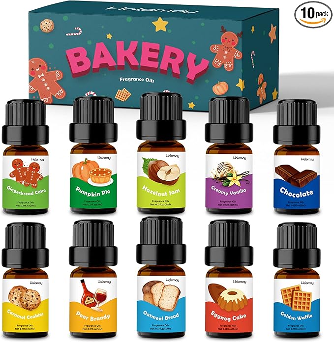 Bakery Fragrance Oils, Holamay Scented Essential Oils for Soap & Candle Making, Aromatherapy Diffuser Oil Scents (10 Packs of 5ml) - Creamy Vanilla, Gingerbread, Chocolate, Pumpkin Pie and More - Bloomnest