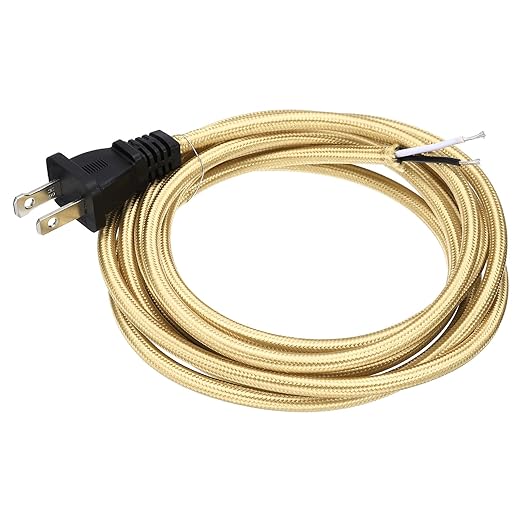 uxcell 8Ft 18/2 Cloth Covered Lamp Cord with Plug, Vintage Electrical Lamp Cord with Stripped Ends for Extension Wiring DIY Repairing, Light Golden