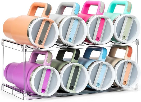 Design for Stanley 40 OZ & Large Bottles & Tumblers with Handle - Acrylic Water Bottle Organizer - Stackable Clear Wine Rack, Cup Holder for Home Kitchen Pantry Shelf Countertop Cabinet, 2 Tier Hold 8 MakeLifeBetterEasier