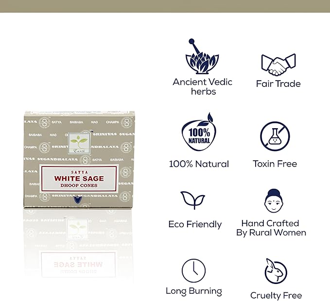 Satya Sai Baba White Sage Original Earth Marked Natural Masala Incense 144 Dhoop Cones in Pack of 12 Boxes | Best for Prayer, Meditation and Relaxation AROVATIKA
