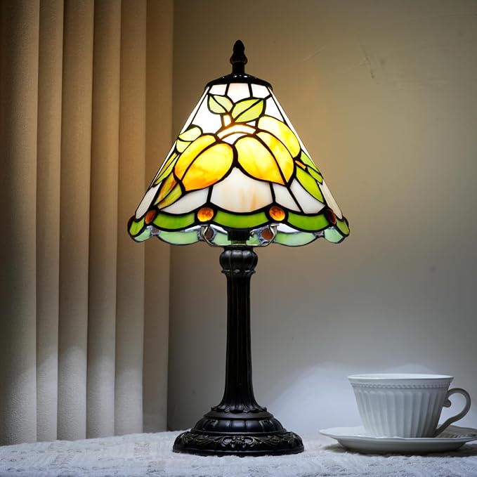 Tiffany Lamp 8 Inch Stained Glass Lamp Yellow Apricot Warm Color Handcrafted Reading Lamp Suitable Coffee Shops Dormitories Home And Office Decoration Tiffany Style Retro Home Decoration Craft Gift - Bloomnest