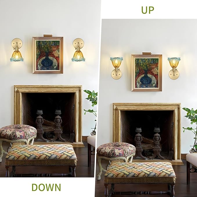 Vintage Wall Sconces, Cabbage Yellow Lampshade & 180 Degree Adjustable, Brass Wall Lights, for Bedroom Living Room Hallway Aisle, Bulbs Not Included, ETL Listed - Bloomnest
