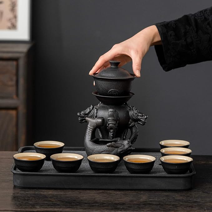 Ceramic Teapot with Infuser Loose Leaf Tea Teapot with 8 cups, Kungfu Tea Sets (Black Dragons) - Bloomnest