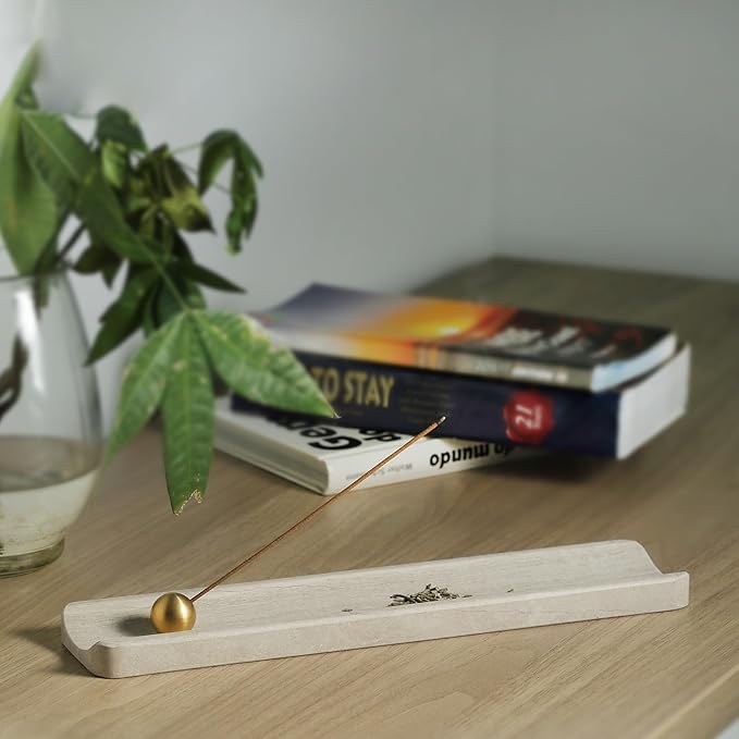 Koville Natural Marble Incense Holder, Incense Holders for Sticks, Incense Burner Holder, Ideal for Meditation and Relaxing, Easy to Clean(White Wooden) - Bloomnest