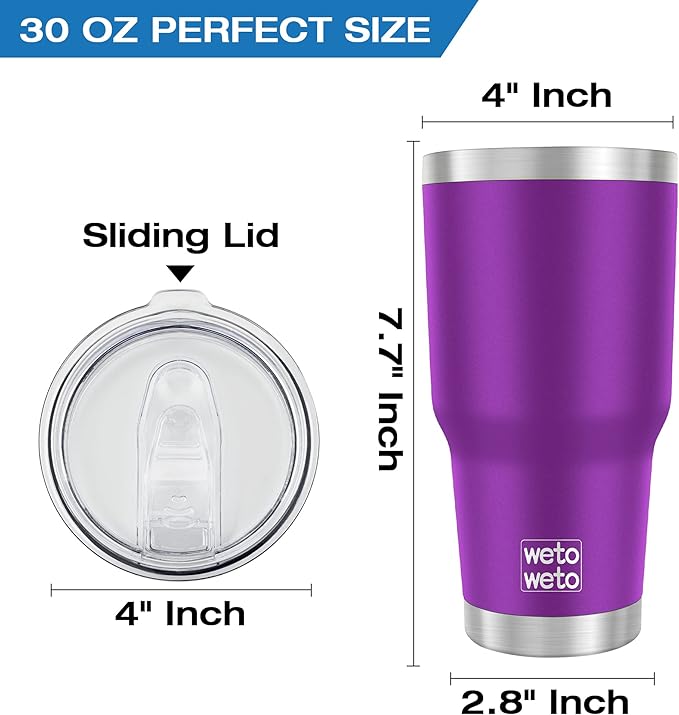 WETOWETO 30oz Tumbler, Stainless Steel Vacuum Insulated Water Coffee Tumbler Cup, Double Wall Powder Coated Spill-Proof Travel Mug Thermal Cup for Home Outdoor (Purple, 1 Pack) - Bloomnest