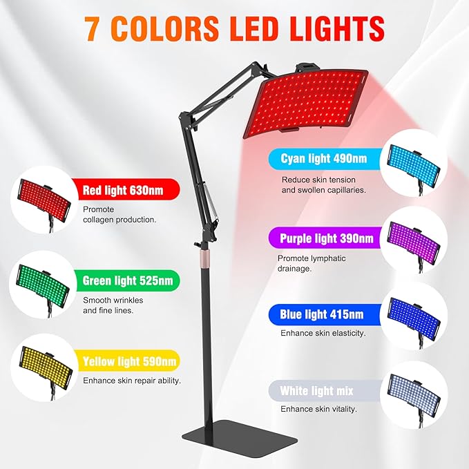 7 in 1 Portable Light Therapy for Face for Body Lamp with Stand, 920nm Red Infrared Light Therapy Device, LED Face Skin Body Skin Care at Home Bloomnest