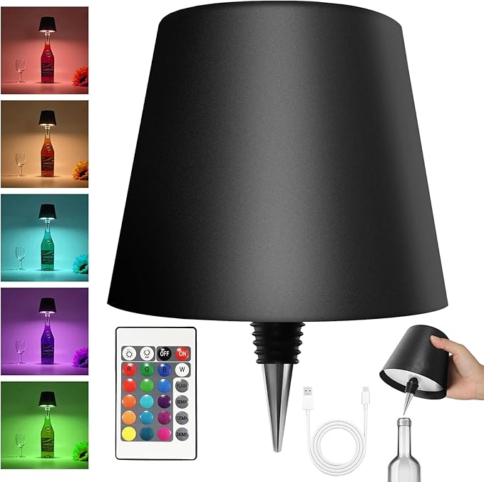 2025 New Wireless Bottle Lamp - LED Bottle Lights for Liquor & Wine Bottles, Cordless Lampshade, Whiskey Bottle Top Light, Bottle Stopper Night Light Kit, Rechargeable RGB Remote & Touch-Dimmable - Bloomnest