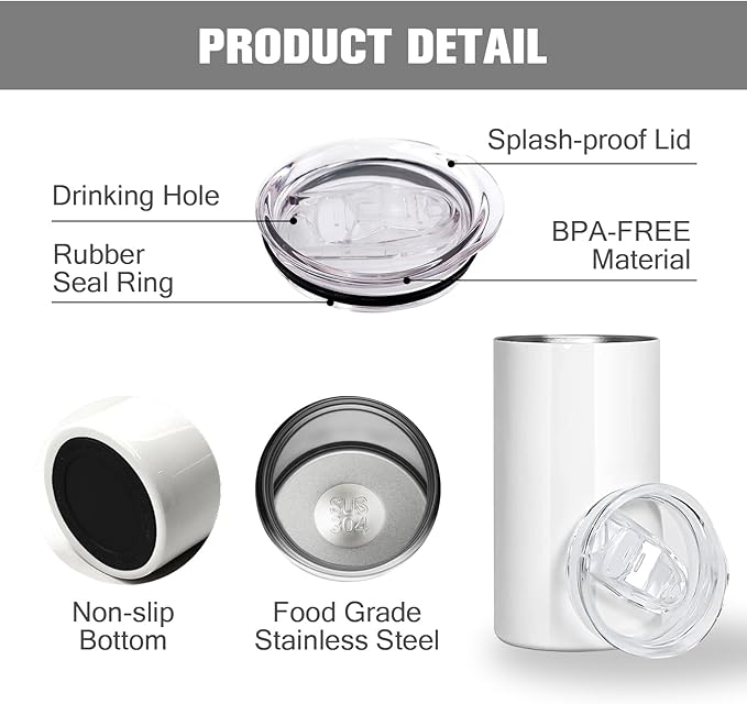 BetterSub 6 Pcs 15 oz Double Wall Insulated Stainless Steel Sublimation Blanks Tumblers White with Lid, Metal Straw, Brush, Display Box for Home, Travel - Bloomnest