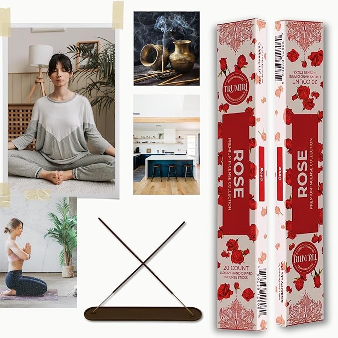 Rose Incense Sticks - Incienso de Rosas - Total 120 Insence-Sticks - 6 Packs of 20 Insense - Inciensos - Inscents - Natural Non Toxic Ingredients - Incents - Incence - Inscense - Insents TRUMIRI