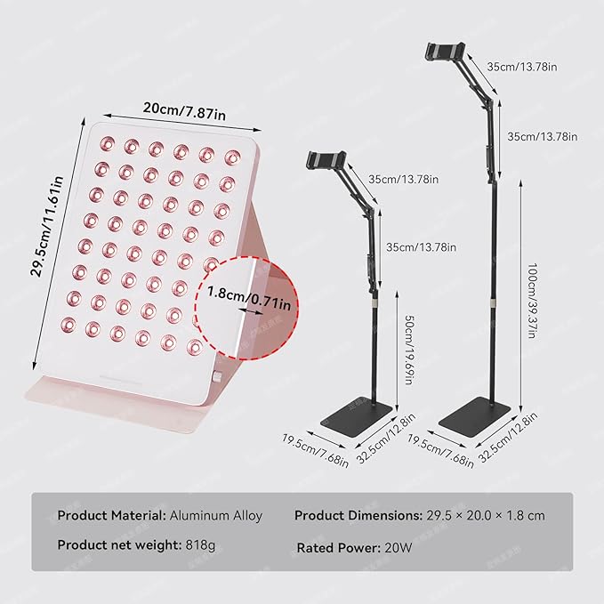 Red Light Therapy Panel for Face & Body - Portable 195 LED 4-in-1 Multi-Wave (415/590/660/850nm) Near Infrared Red Light Therapy Device with Protective Goggles, 10 Phototherapy Modes, Pink Bloomnest