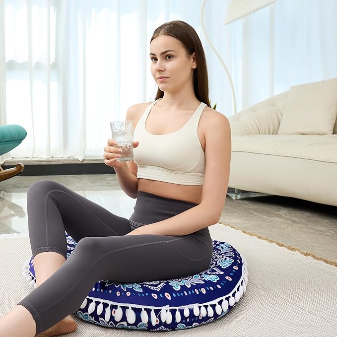 32 in Meditation Floor Cushion, Round Large Floor Pillow for Adult, Yoga Pillows for Sitting On Floor, Boho, Memory Foam Filling - Bloomnest