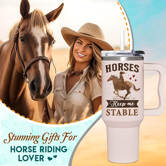 Horse Gifts For Women - Mothers Day, Birthday, Christmas Gifts For Horses Riding Lovers, Owners - Horse 40Oz Tumbler With Handle & Straw - Bloomnest