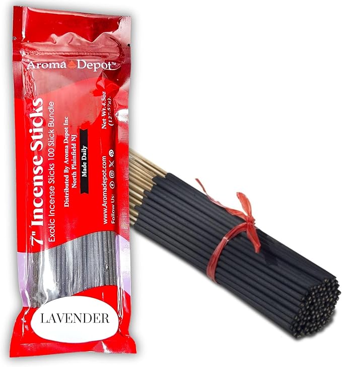 Aroma Depot Lavender Most Exotic Charcoal 7'' Incense Sticks. Approx. 85 to 100 Sticks Per Bundle, Length - 7 Inches, Each Natural Stick Burns for 35 to 45 mins Each. Long Lasting. Guarantee 100% Pure AromaDepotInc