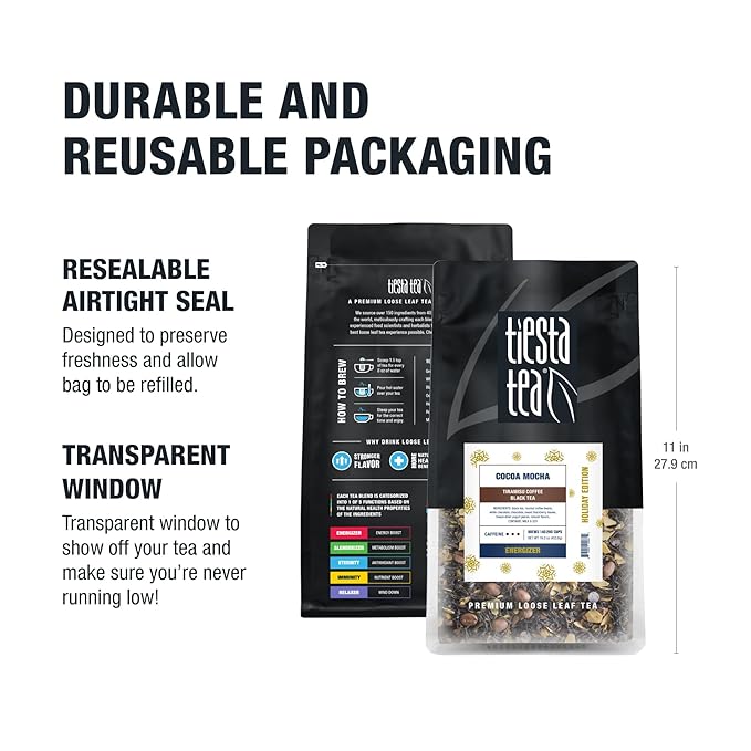 Tiesta Tea - Cocoa Mocha, Loose Leaf, Tiramisu Coffee Black Tea, Premium Blend, High Caffeinated Holiday, Make Hot or Iced Brews Up to 200 Cups, 16 Ounce Resealable Bulk Pouch - Bloomnest