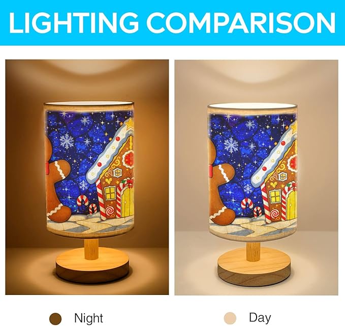 Gingerbread Table Lamp LED 3-Color Pressed Bedside for Merry Christmas, Gingerbread Shade Christmas Table Lamp with Wood Base for Bedroom Living Room Desk Office - Bloomnest