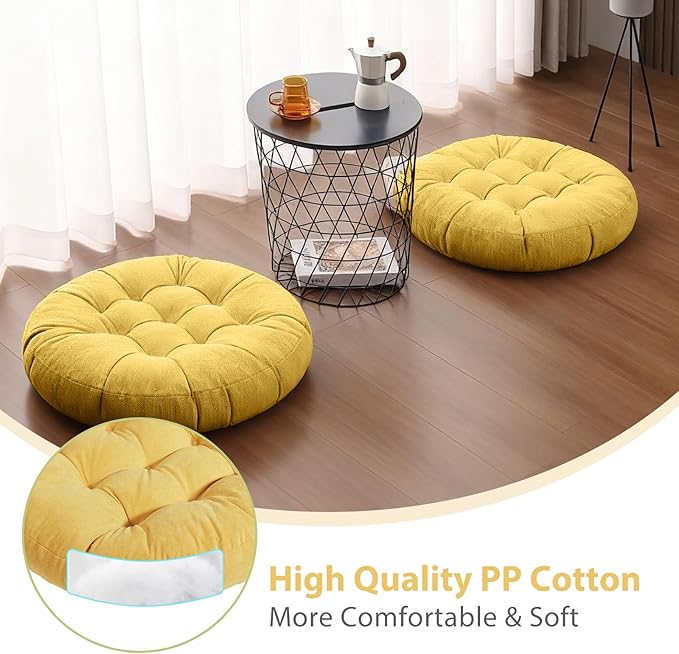 Tiita Floor Pillows Cushions Round Chair Cushion Outdoor Seat Pads for Sitting Meditation Yoga Living Room Sofa Balcony 22x22 Inch, Yellow