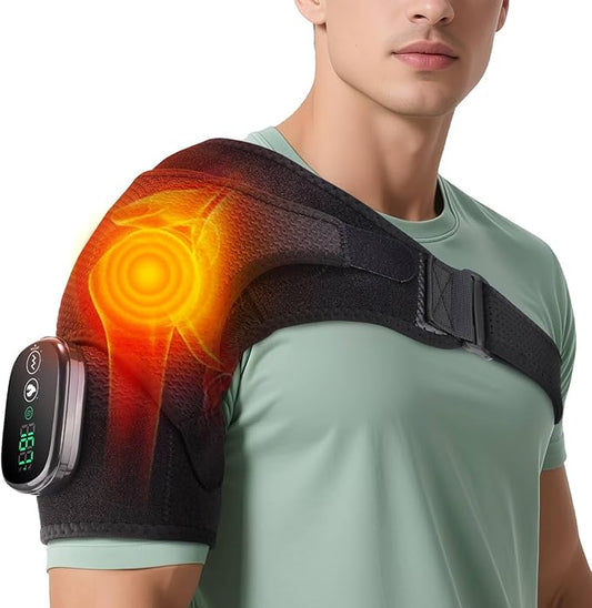 Cordless Shoulder Heating Pad,Heating Pad for Shoulders Heating Pad with Massage,Left Right Heated Shoulder Wrap Brace Chrismas Birthday Gift for Men Women (Black) - Bloomnest