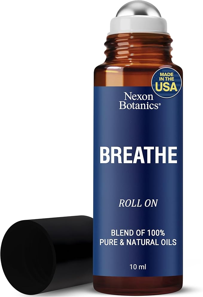 Breathe Essential Oil Roll-On Blend 10 ml - Pure Eucalyptus, Peppermint & Rosemary Oils Roller for Clear Breathing & Respiratory Support - Nexon Botanics - Bloomnest