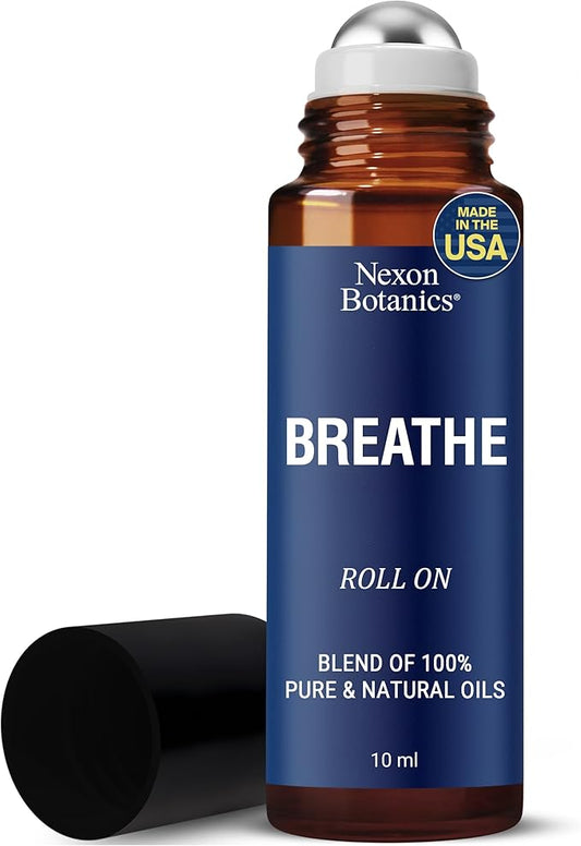 Breathe Essential Oil Roll-On Blend 10 ml - Pure Eucalyptus, Peppermint & Rosemary Oils Roller for Clear Breathing & Respiratory Support - Nexon Botanics - Bloomnest