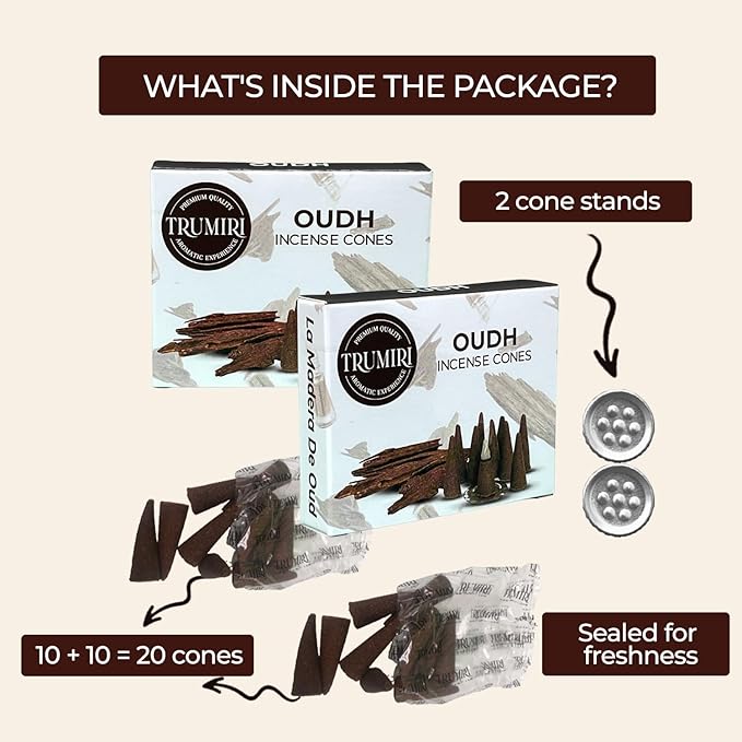TRUMIRI Oud Incense Cones - Total 20 Cone Incense - Dual Pack of 10 Insence Cones - Incense Cones Scented - Cone Incense Scents - Insense Cones - Incent Cone TRUMIRI