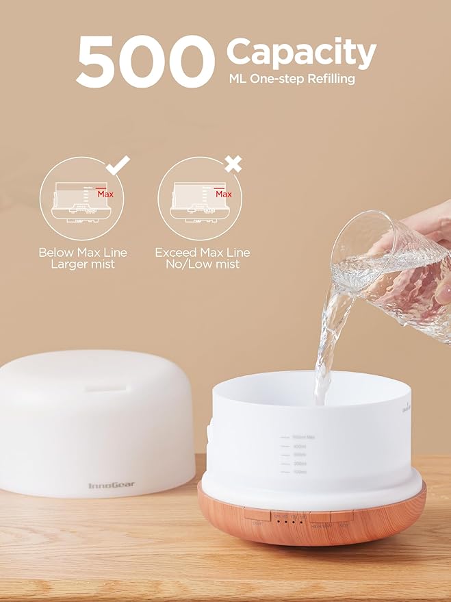InnoGear 500ml Essential Oil Diffuser with Remote Control, Premium Ultrasonic Aromatherapy Diffusers Scent Humidifier Vaporizer Auto-Off Timer for Large Room Home, Yellow - Bloomnest