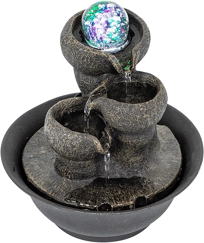 Ferrisland Tabletop Waterfall Fountain - 3-Step Modern Water Fountain with LED Light for Office Desktop Decor - Bloomnest