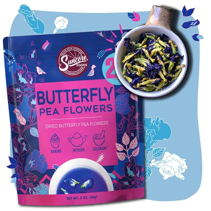 Suncore Foods Dried Butterfly Pea Flowers Bloom, Caffeine-Free Tea, Gluten-Free, Non-GMO, 2oz (1 Pack) - Bloomnest