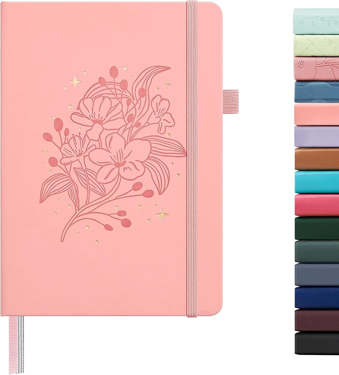 &And Per Se Dotted Journal Notebook for Women&Men with Pattern, A5 Leather Hardcover, 160 Pages 100GSM Thick Dotted Paper, 3 Sheets of Stickers Included(Blush) - Bloomnest