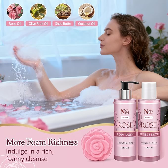 Gifts for Women, 12 PCS Birthday Gifts for Women Rose Relaxing Spa Basket Self Care Package for Her Mom Sister Wife Friend Unique Mothers Day Valentine Gift Ideal - Bloomnest