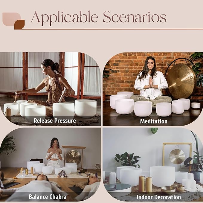 CVNC 432HZ 7-12 Inch Set Of 7 Pcs Frosted Quartz Crystal Singing Bowls With 2 Pcs Carrying Case bag Sound Healing - Bloomnest