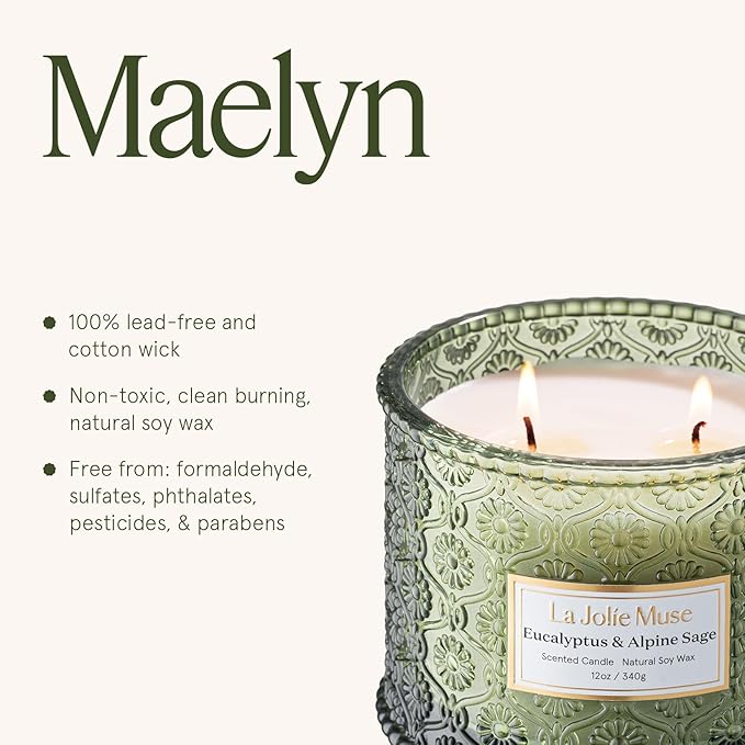 LA JOLIE MUSE Christmas Candle | Eucalyptus, Sage, Lavender | 12 oz Double Cotton Wick Soy Candle | 60 Hours Clean Burn | Christmas Gifts for Home & Women - Bloomnest