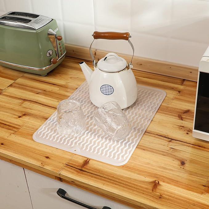 Silicone Dish Drying Mat for Multiple Usage,Easy clean,Eco-friendly,Heat-resistant Silicone Mat for Kitchen Counter or Sink,Refrigerator or drawer liner Translucent L 16 inches x 12 inches - Bloomnest