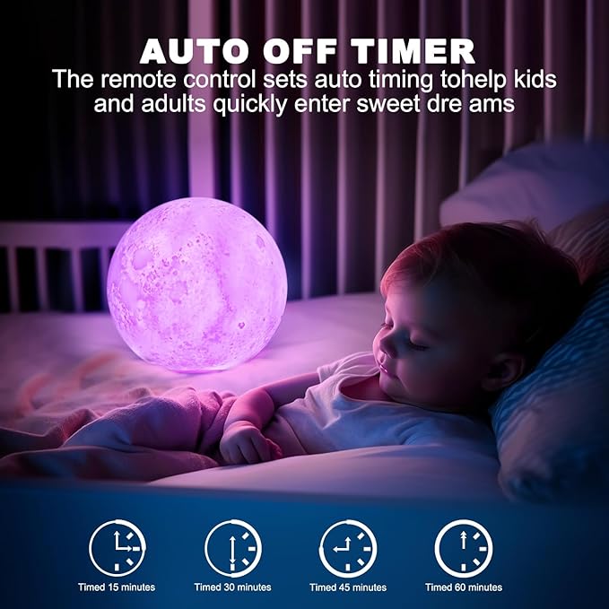 Moon Lamp, 6 Inch Sliding Control Moon Light, Kids Night Light, 16 Colors Moon Night Light with Unique Stand, Timing, USB Rechargeable, Room Decor, Christmas Birthday Gifts for Kid Women Friends Lover - Bloomnest