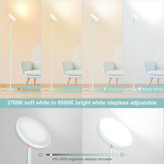 Bright Floor Lamp for Living Room, 42W LED Room Lights with Remote, 3700LM RGBW Modern Tall Standing Light, Color & Brightness Dimmable, UFO Ring Lamp,1/2/3H Timer for Bedroom,Office(Blue - Bloomnest