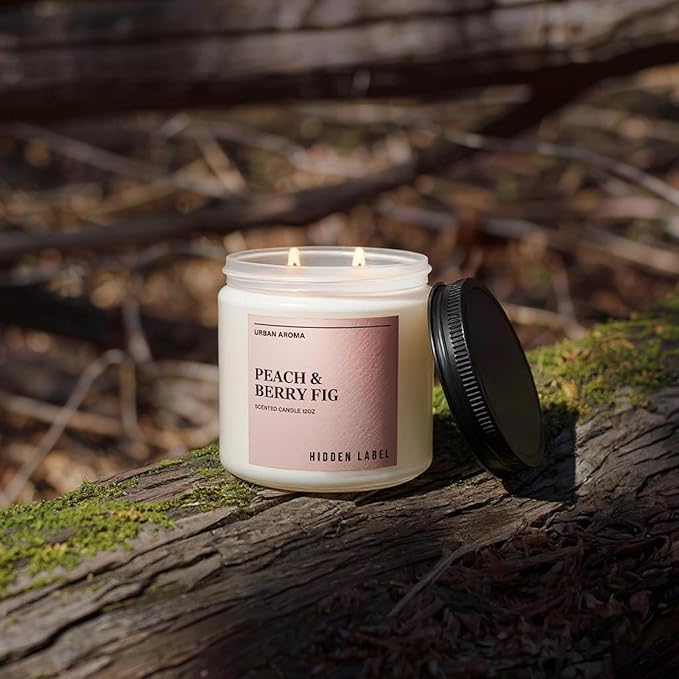 Hidden Label Peach & Berry Fig Soy Wax Candle, 12oz 2 Wick Natural Soy Non Toxic Candles, Clean Burning Long Lasting Aromatherapy for Home | Gifts,Premium Scents for Relaxation & Stress Relief,Gifts - Bloomnest