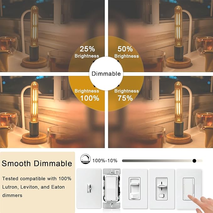 7.3 Inch E26 Led Bulb 6W Dimmable, 2700k Soft White Edison Bulbs 800LM, Equal 80 Watt Tubular T10 T9 Long Clear Glass Light Bulb for Rustic Pendant Pipe Wall Sconces Chandeliers - 4Pack - Bloomnest