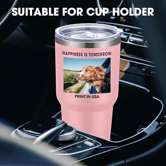 Personalized Custom Tumbler Print in USA 30oz Stainless Steel Coffee Cup with Lid & Straw Double Wall Insulated Tumbler with Colorful Text Logo Photo - Bloomnest
