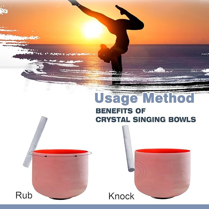RYAN DVAN 8” C Note Red Frosted Root Chakra Crystal Singing Bowl with Free Heavy-Duty Carrying Case and Suede Striker O-Ring - Bloomnest
