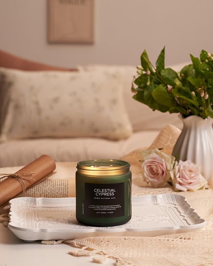 M&SENSE Celestial Cypress - Cedarwood Spice Scent Natural Soy Wax Highly Scented Candle, 11.6oz 2 Wick 70 Hours Long Lasting Candle Woody Scent Gifts for Dad - Bloomnest