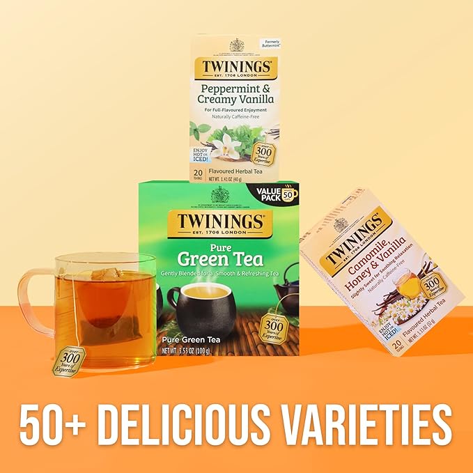 Twinings Peppermint & Creamy Vanilla Herbal Tea Individually Wrapped Bags, 20 Count (Pack of 6), Formerly Buttermint, Naturally Caffeine-Free, Enjoy Hot or Iced, 120 Teabags - Bloomnest