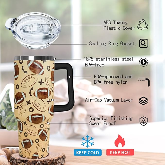 Ceovfoi 40 Oz Football Tumbler With Handle,Softball Coffee Travel Mug Cup Water Bottle,Softball Decor,Softball Gifts for Women - Bloomnest