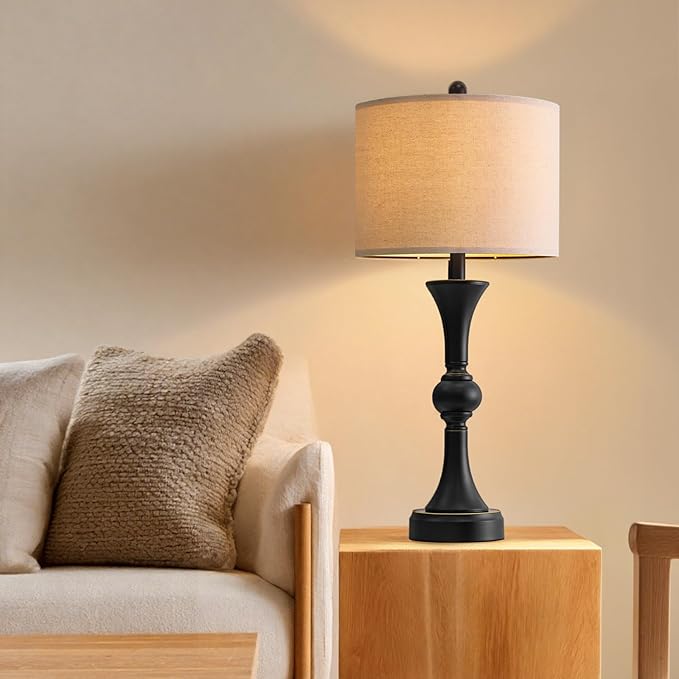 Table Lamps Set of 2, 28" Tall Bedside Table Lamp for Living Room, Bedroom, End Table Lamps with USB A+C Charging Ports, Modern Nightstand Lamps, Matte Black Finish, Farmhouse - Bloomnest