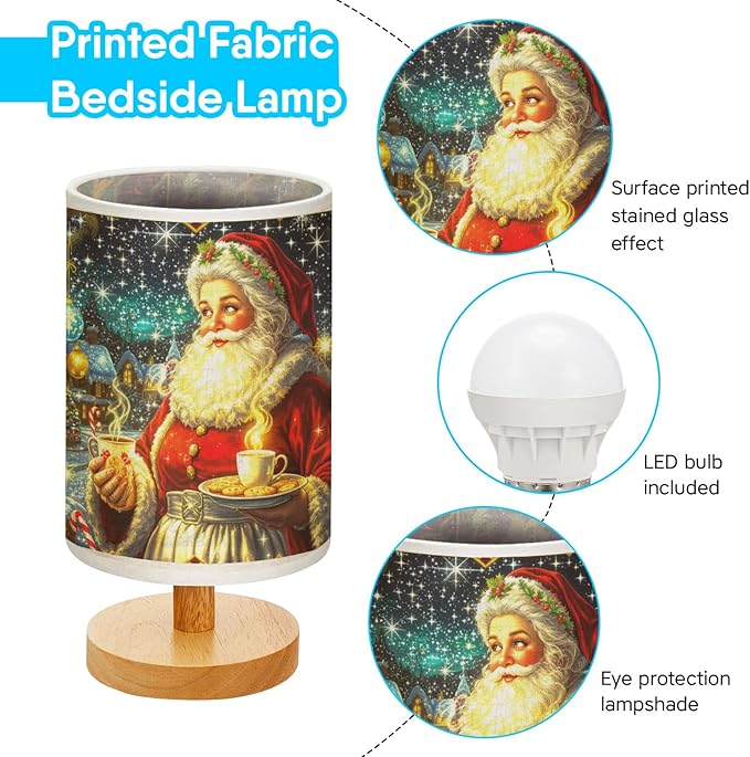 Mrs. Claus Table Lamp LED 3-Color Pressed Bedside for Merry Christmas, Mrs. Claus Shade Christmas Table Lamp with Wood Base for Bedroom Living Room Desk Office - Bloomnest
