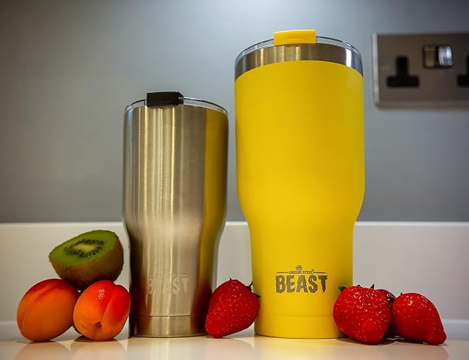 Beast 40 oz Tumbler Stainless Steel Vacuum Insulated Coffee Ice Cup Double Wall Travel Flask (Lemon) - Bloomnest