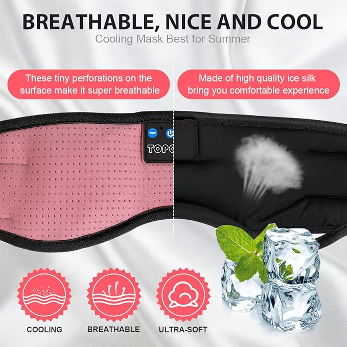 TOPOINT Sleep Mask with Bluetooth Headphones, Breathable Silk Eye Mask for Sleeping Men Women, Bluetooth Sleep Mask Blackout with Speakers, Microphone Handsfree, USB C for Travel Meditation Gifts - Bloomnest